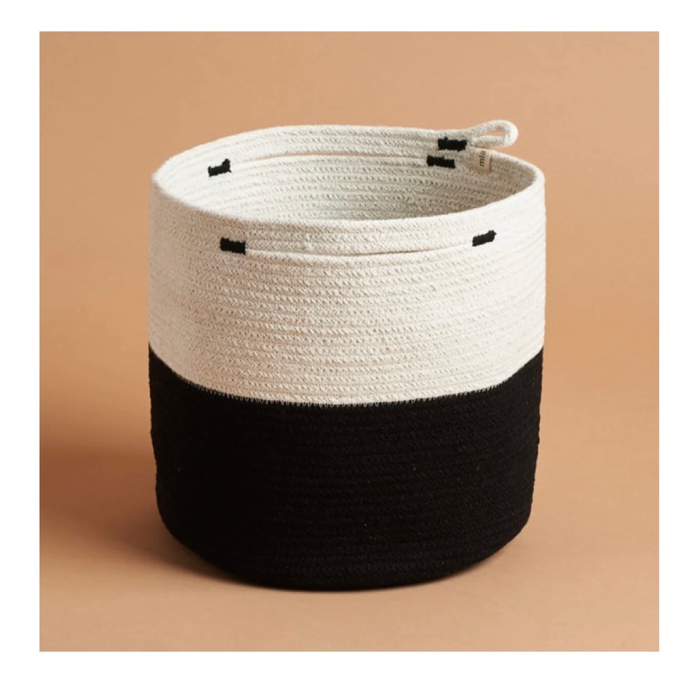 MIA MELANGE Foldable Black and White Cotton Storage Basket Plant Holder New